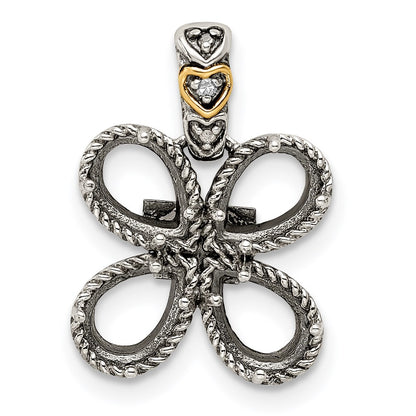 Sterling Silver Antiqued w/14K/Silver Two-Tone 4-stone W/diamond Mother's Pendant