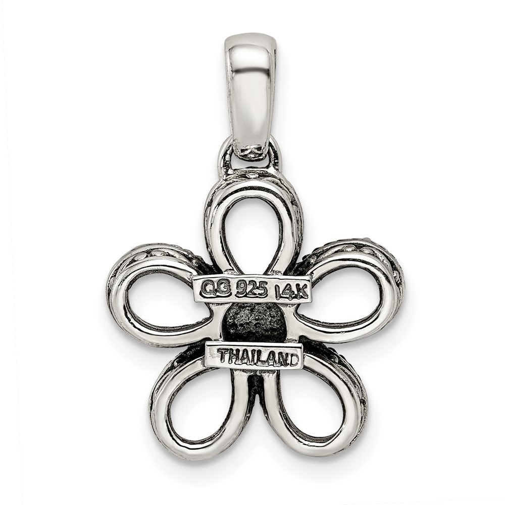 Sterling Silver Antiqued w/14K/Silver Two-Tone 5-stone W/diamond Mother's Pendant