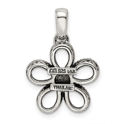 Sterling Silver Antiqued w/14K/Silver Two-Tone 5-stone W/diamond Mother's Pendant