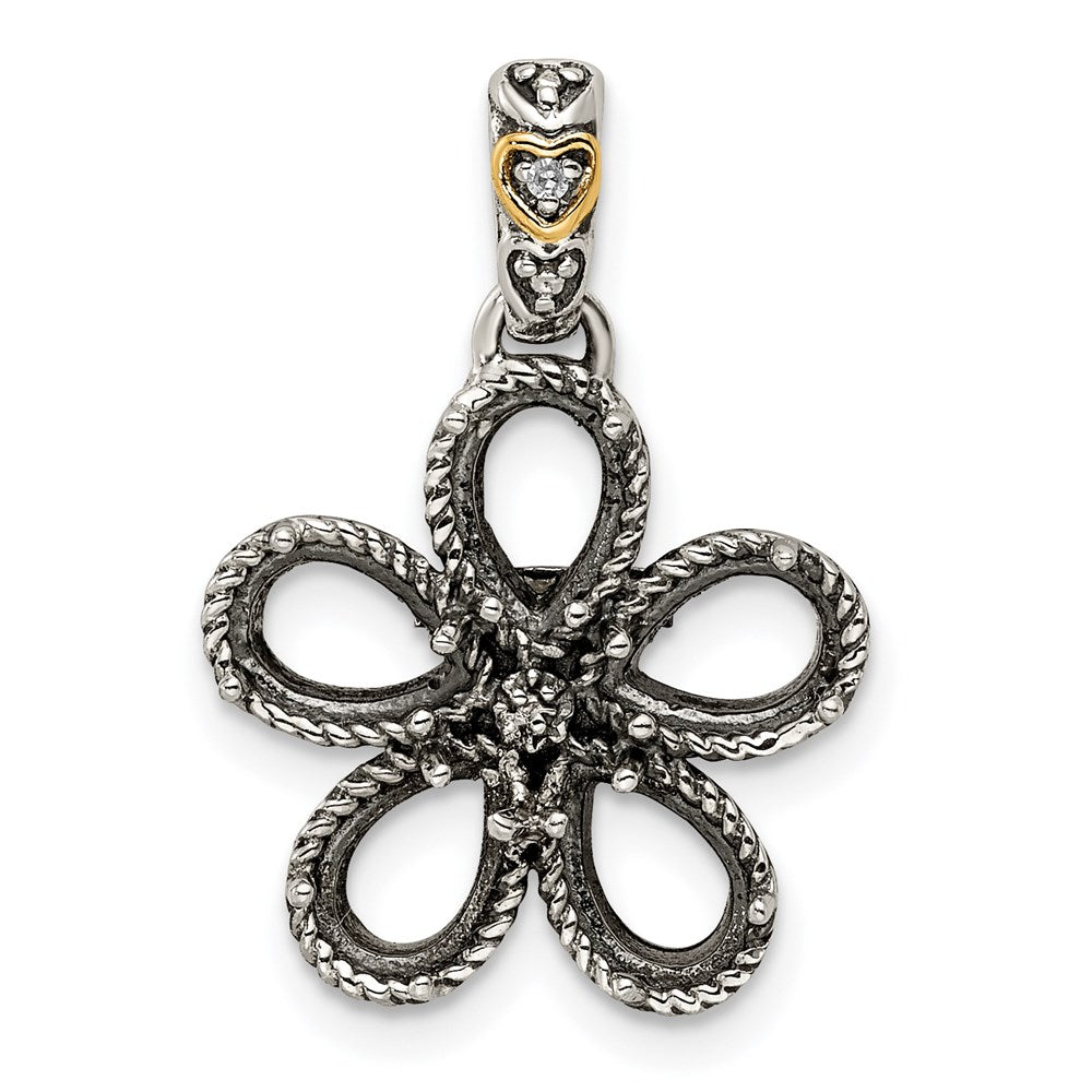 Sterling Silver Antiqued w/14K/Silver Two-Tone 5-stone W/diamond Mother's Pendant