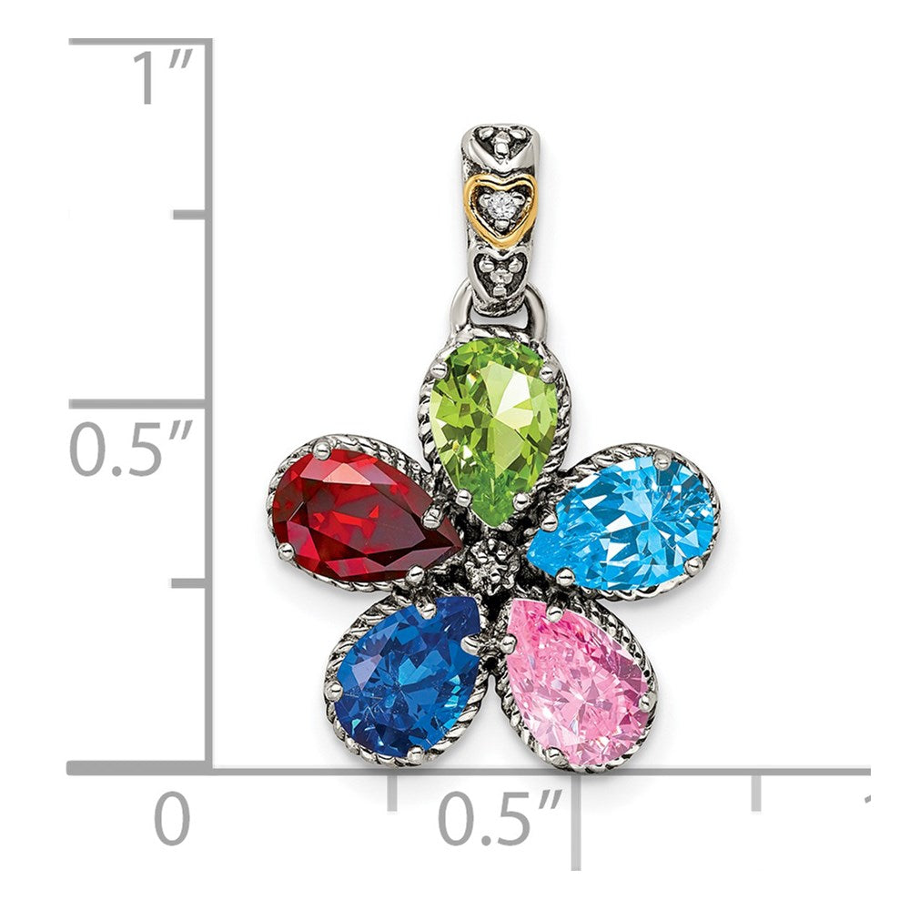 Sterling Silver Antiqued w/14K/Silver Two-Tone 5-stone W/diamond Mother's Pendant