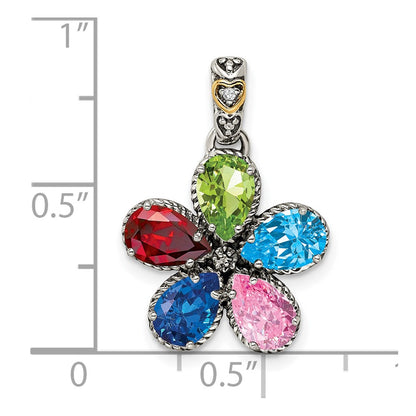 Sterling Silver Antiqued w/14K/Silver Two-Tone 5-stone W/diamond Mother's Pendant