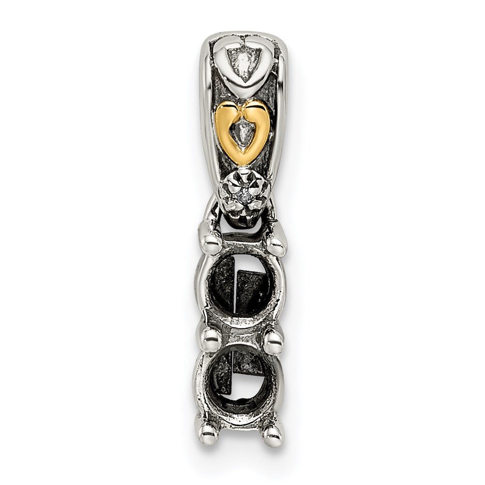 Sterling Silver Antiqued w/14K/Silver Two-Tone 2-stone W/diamond Mother's Pendant