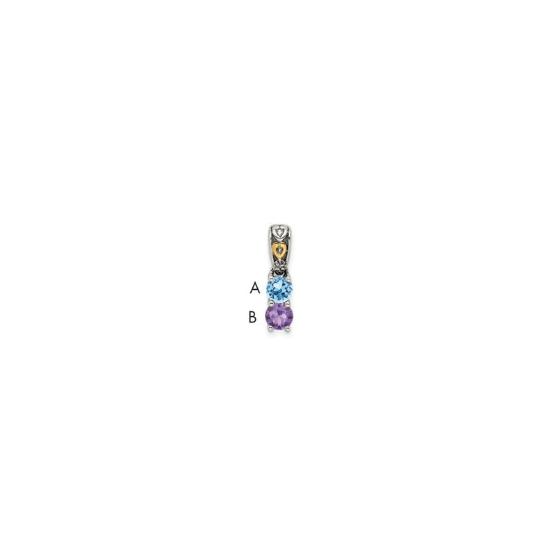 Sterling Silver Antiqued w/14K/Silver Two-Tone 2-stone W/diamond Mother's Pendant