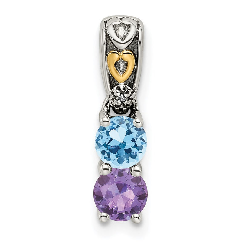 Sterling Silver Antiqued w/14K/Silver Two-Tone 2-stone W/diamond Mother's Pendant