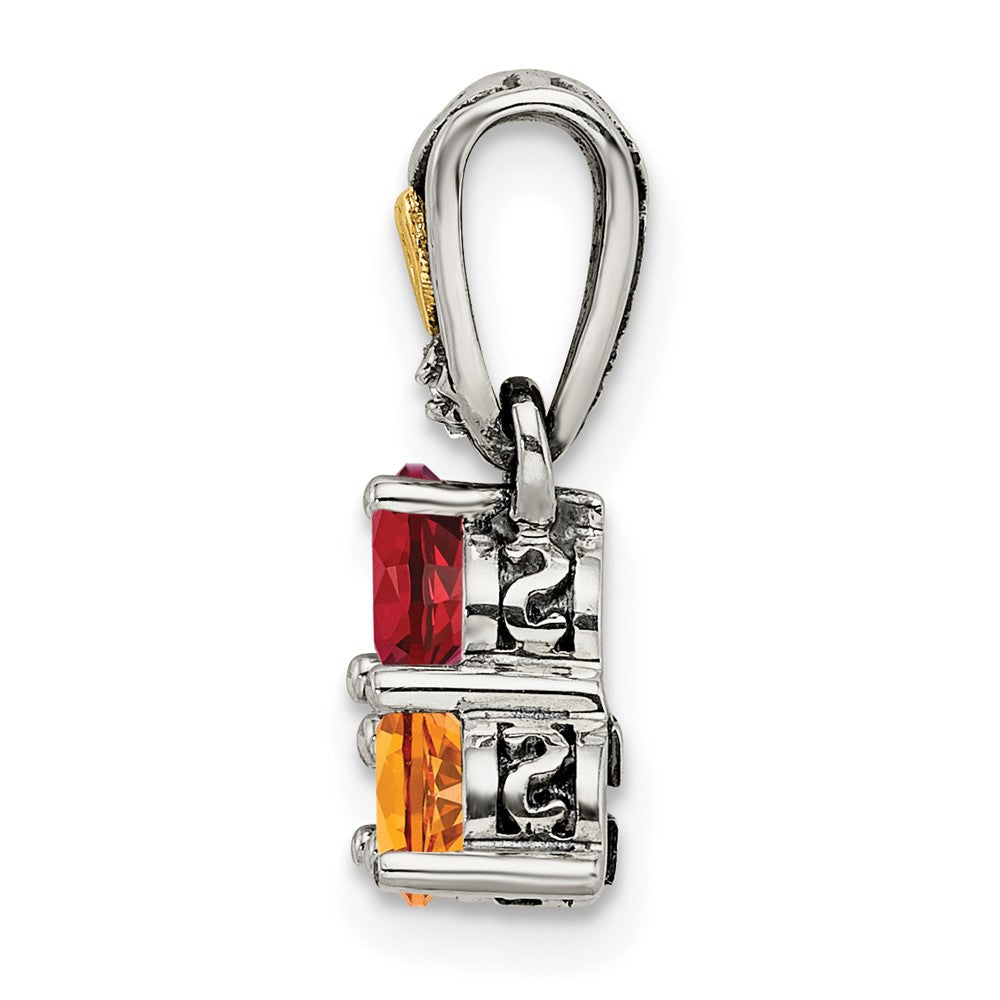 Sterling Silver Antiqued w/14K/Silver Two-Tone 3-stone W/diamond Mother's Pendant