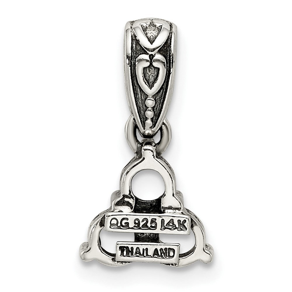 Sterling Silver Antiqued w/14K/Silver Two-Tone 3-stone W/diamond Mother's Pendant