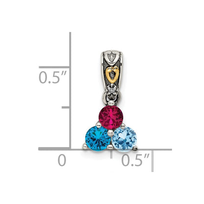 Sterling Silver Antiqued w/14K/Silver Two-Tone 3-stone W/diamond Mother's Pendant