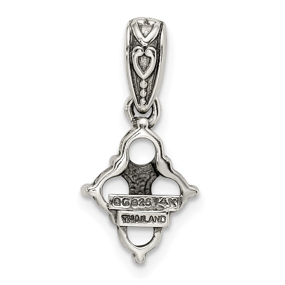 Sterling Silver Antiqued w/14K/Silver Two-Tone 4-stone W/diamond Mother's Pendant