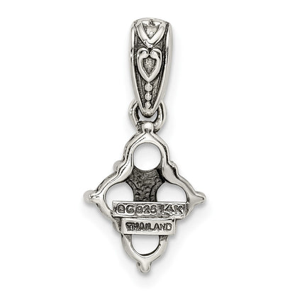 Sterling Silver Antiqued w/14K/Silver Two-Tone 4-stone W/diamond Mother's Pendant