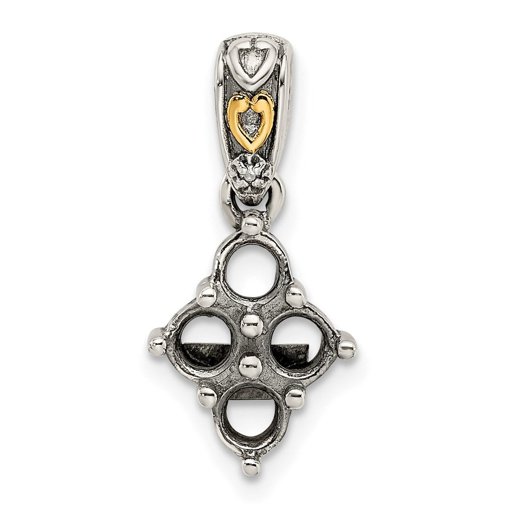 Sterling Silver Antiqued w/14K/Silver Two-Tone 4-stone W/diamond Mother's Pendant