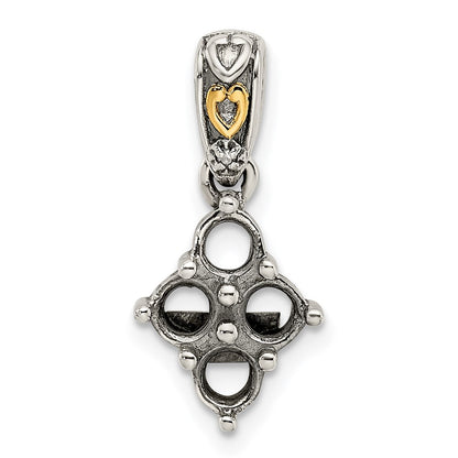 Sterling Silver Antiqued w/14K/Silver Two-Tone 4-stone W/diamond Mother's Pendant