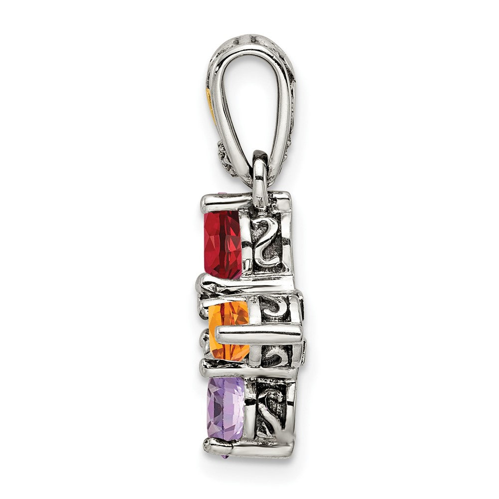 Sterling Silver Antiqued w/14K/Silver Two-Tone 5-stone W/diamond Mother's Pendant