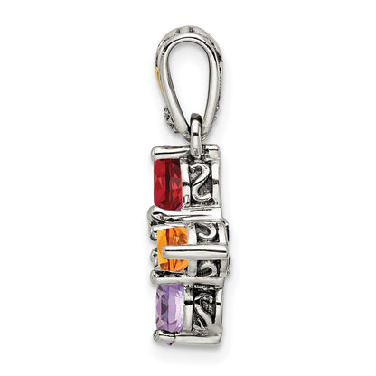 Sterling Silver Antiqued w/14K/Silver Two-Tone 5-stone W/diamond Mother's Pendant
