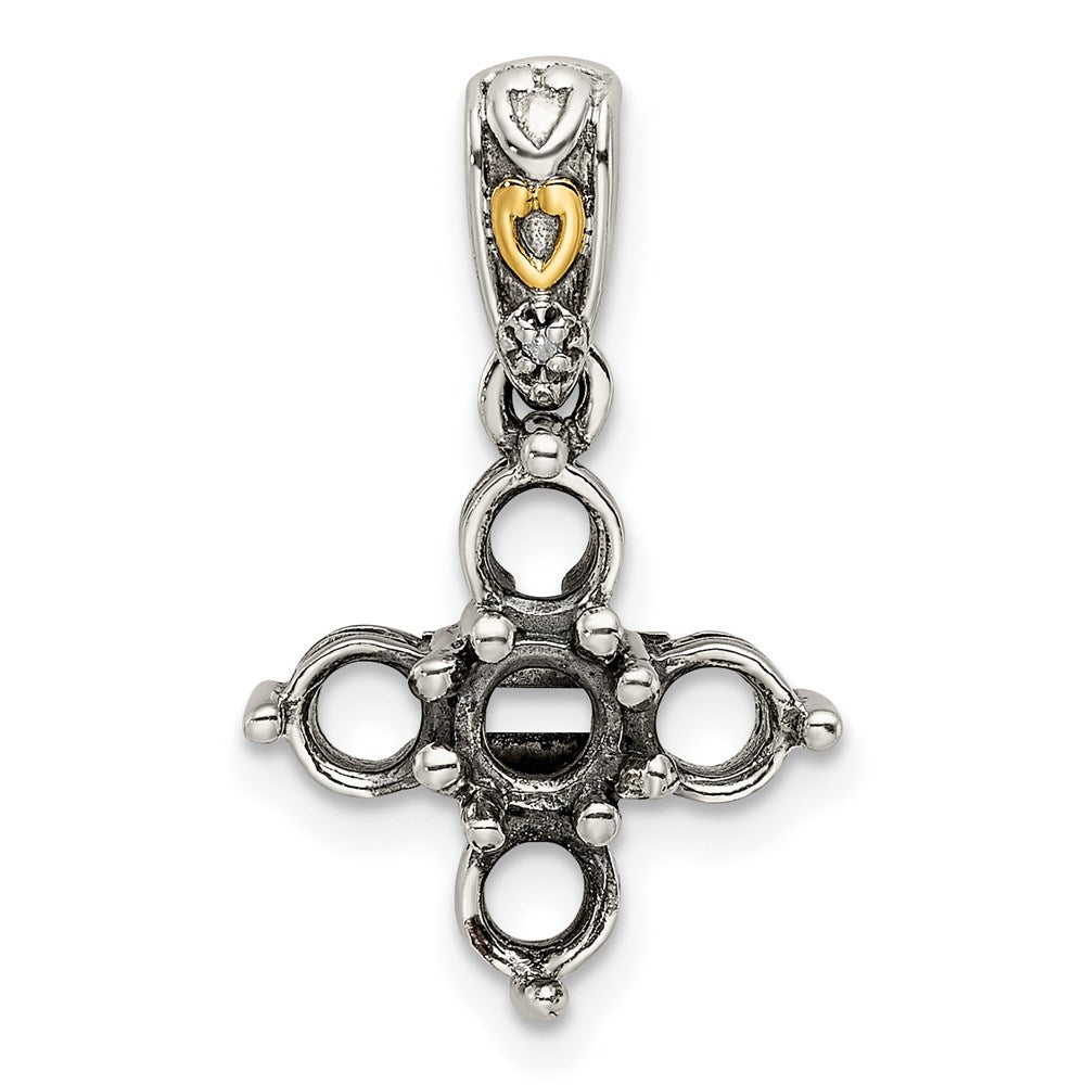 Sterling Silver Antiqued w/14K/Silver Two-Tone 5-stone W/diamond Mother's Pendant