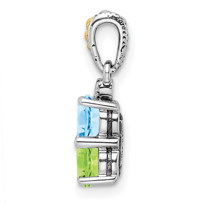 Sterling Silver Antiqued w/14K/Silver Two-Tone 2-stone W/diamond Mothers Pendant Semi-Mount