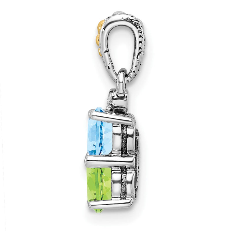 Sterling Silver Antiqued w/14K/Silver Two-Tone 2-stone W/diamond Mother's Pendant