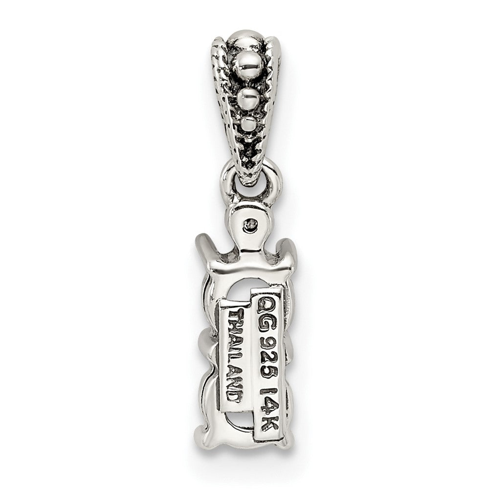 Sterling Silver Antiqued w/14K/Silver Two-Tone 2-stone W/diamond Mother's Pendant