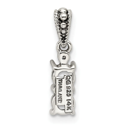Sterling Silver Antiqued w/14K/Silver Two-Tone 2-stone W/diamond Mother's Pendant