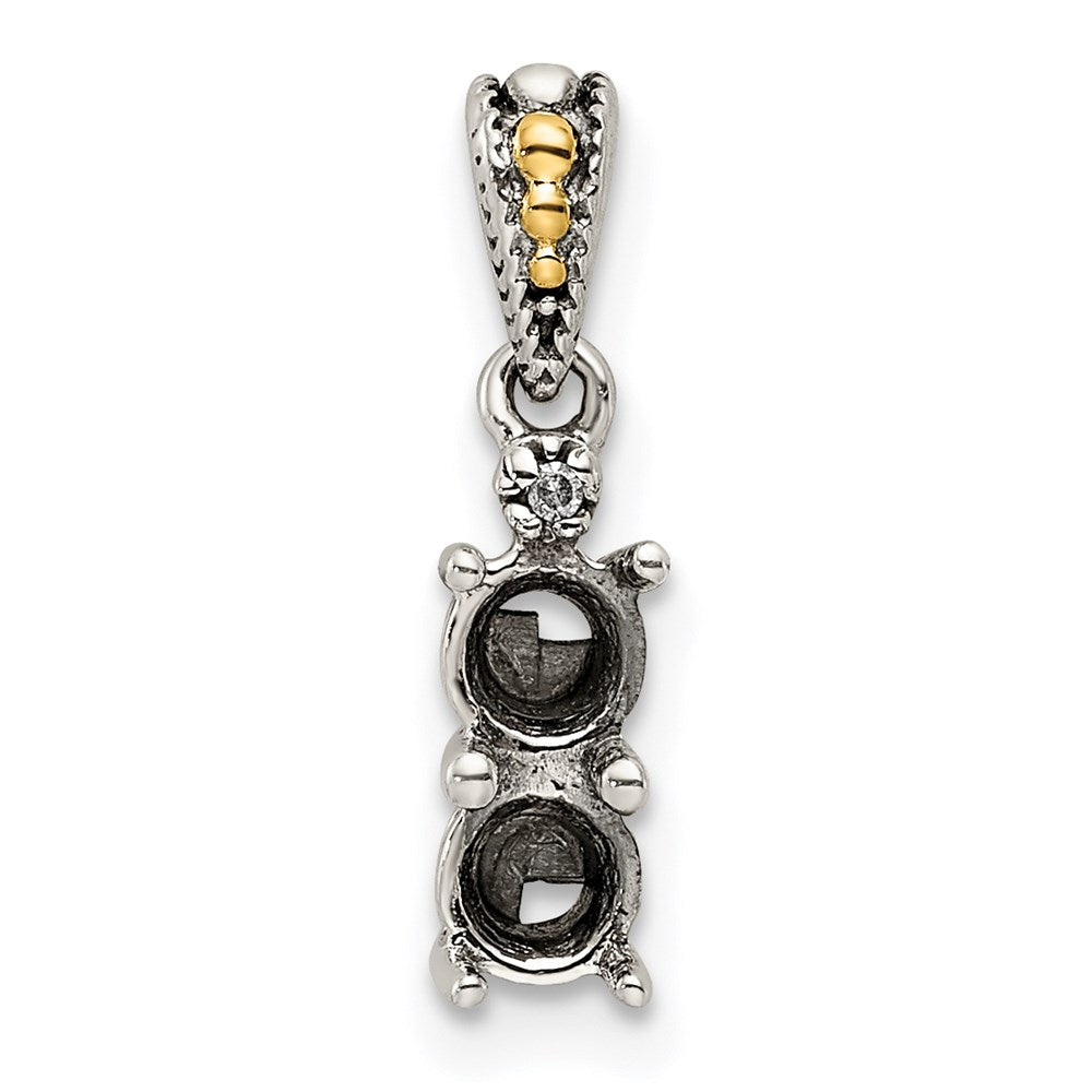 Sterling Silver Antiqued w/14K/Silver Two-Tone 2-stone W/diamond Mothers Pendant Semi-Mount