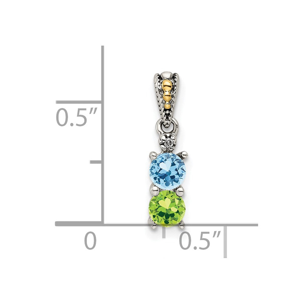 Sterling Silver Antiqued w/14K/Silver Two-Tone 2-stone W/diamond Mother's Pendant