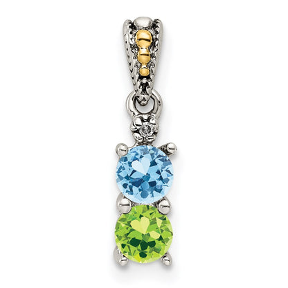 Sterling Silver Antiqued w/14K/Silver Two-Tone 2-stone W/diamond Mothers Pendant Semi-Mount