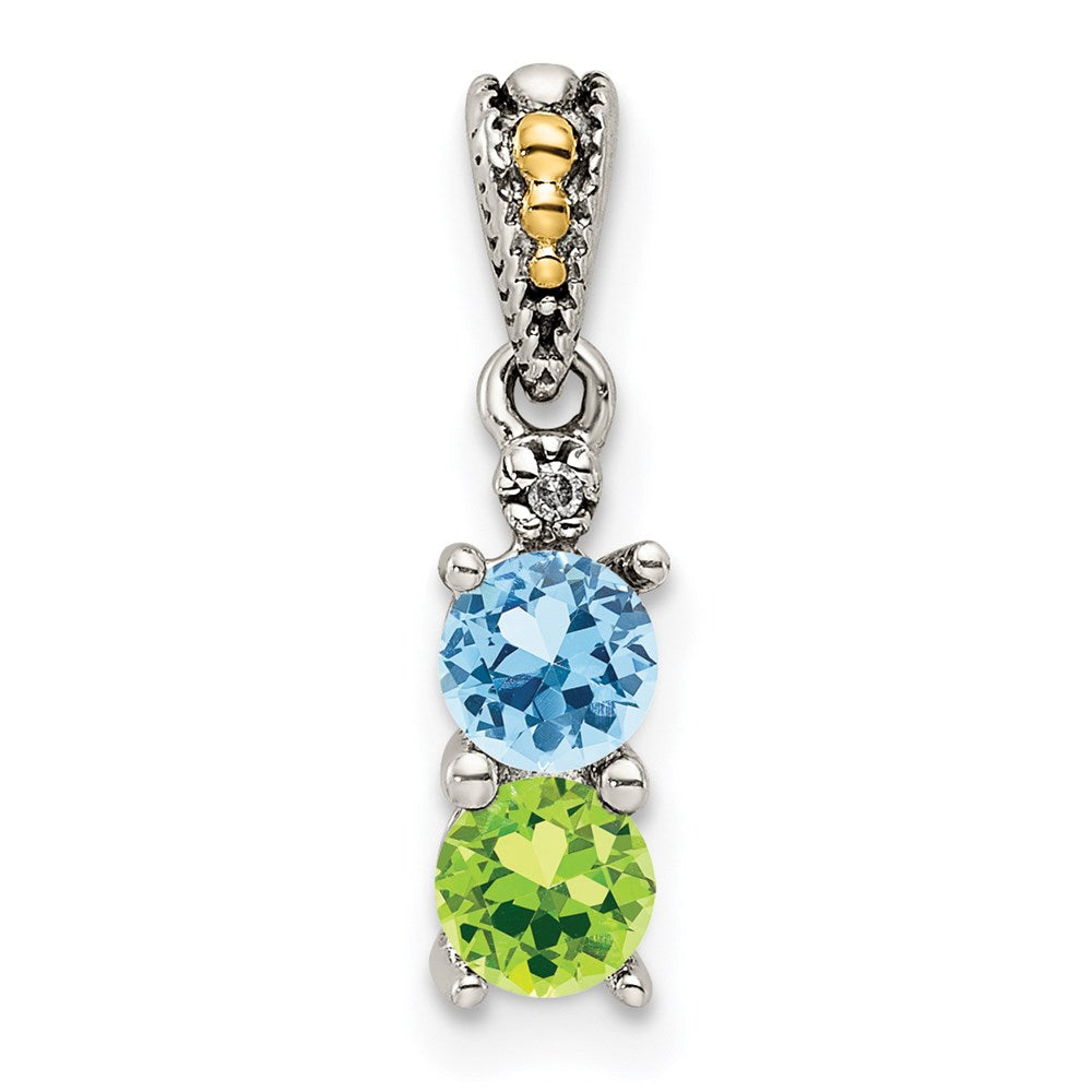 Sterling Silver Antiqued w/14K/Silver Two-Tone 2-stone W/diamond Mother's Pendant