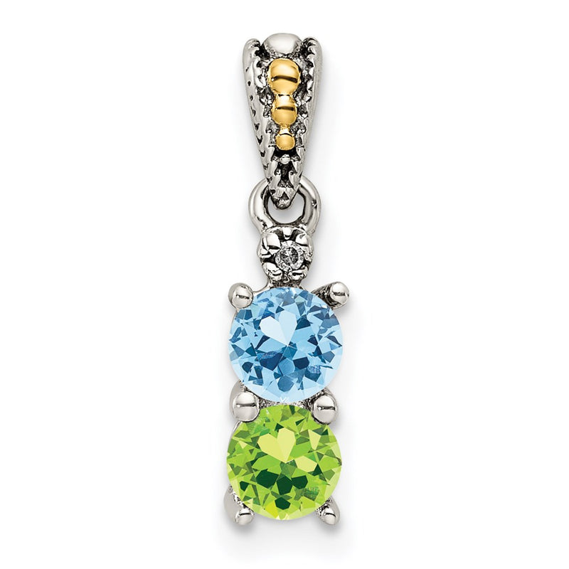 Sterling Silver Antiqued w/14K/Silver Two-Tone 2-stone W/diamond Mother's Pendant