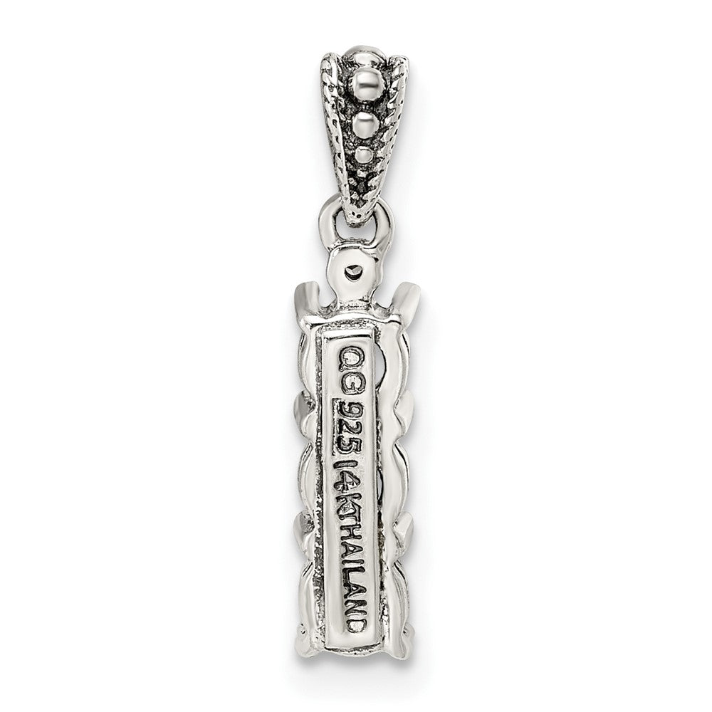 Sterling Silver Antiqued w/14K/Silver Two-Tone 3-stone W/diamond Mother's Pendant