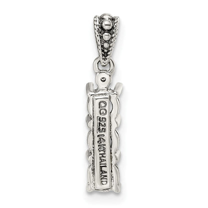 Sterling Silver Antiqued w/14K/Silver Two-Tone 3-stone W/diamond Mother's Pendant