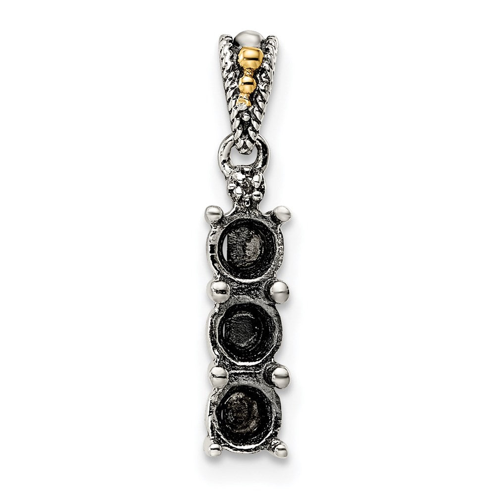 Sterling Silver Antiqued w/14K/Silver Two-Tone 3-stone W/diamond Mother's Pendant