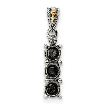 Sterling Silver Antiqued w/14K/Silver Two-Tone 3-stone W/diamond Mother's Pendant