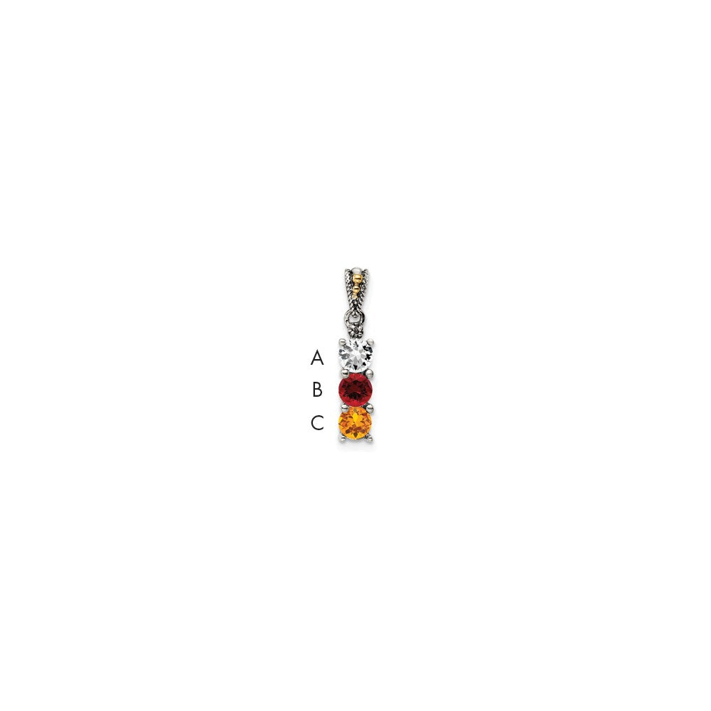Sterling Silver Antiqued w/14K/Silver Two-Tone 3-stone W/diamond Mother's Pendant