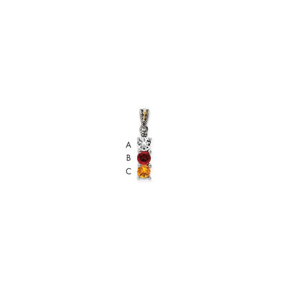 Sterling Silver Antiqued w/14K/Silver Two-Tone 3-stone W/diamond Mother's Pendant