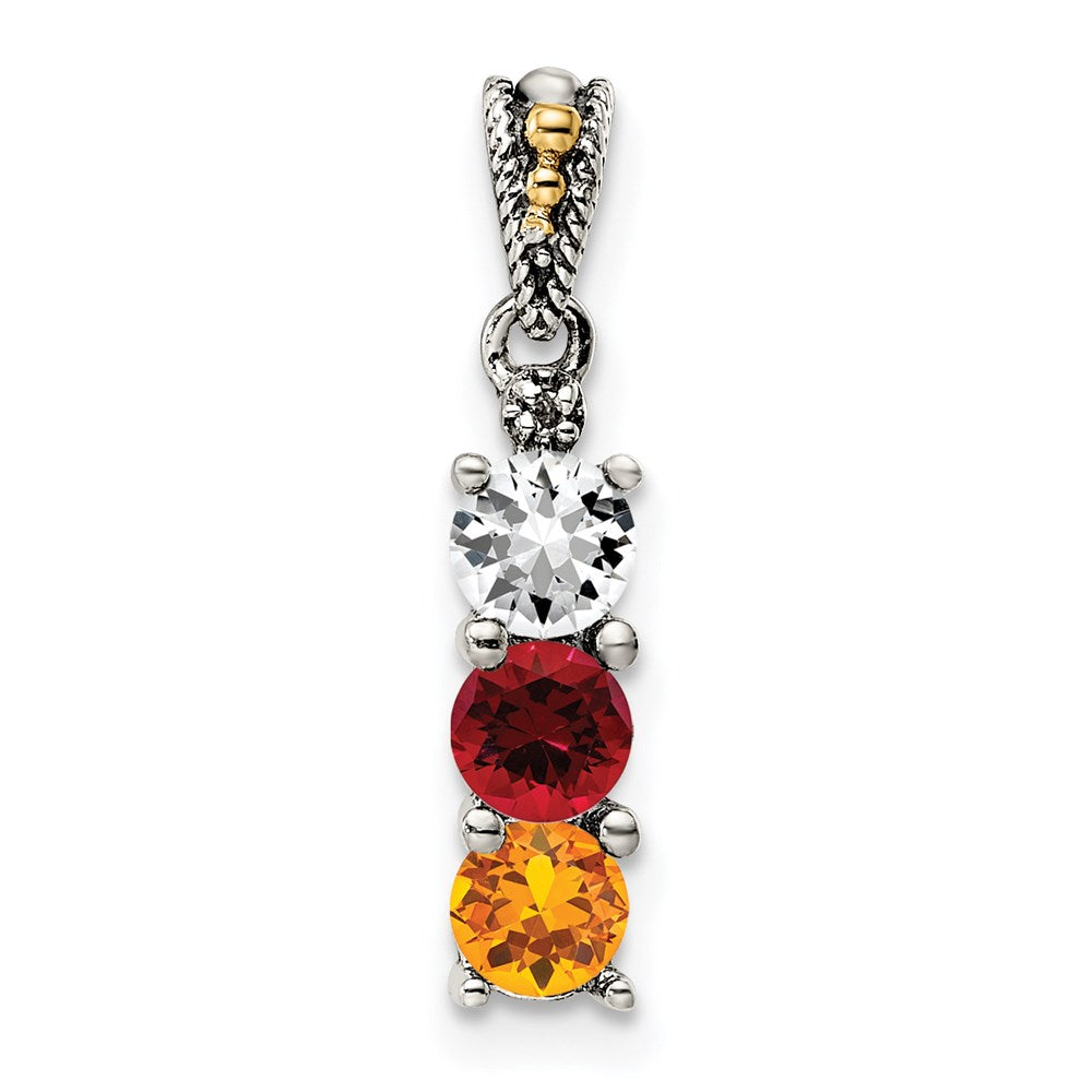 Sterling Silver Antiqued w/14K/Silver Two-Tone 3-stone W/diamond Mother's Pendant