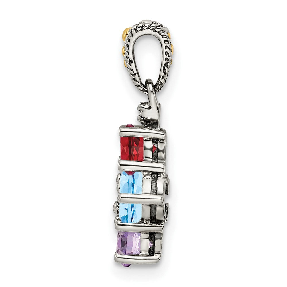 Sterling Silver Antiqued w/14K/Silver Two-Tone 4-stone W/diamond Mother's Pendant