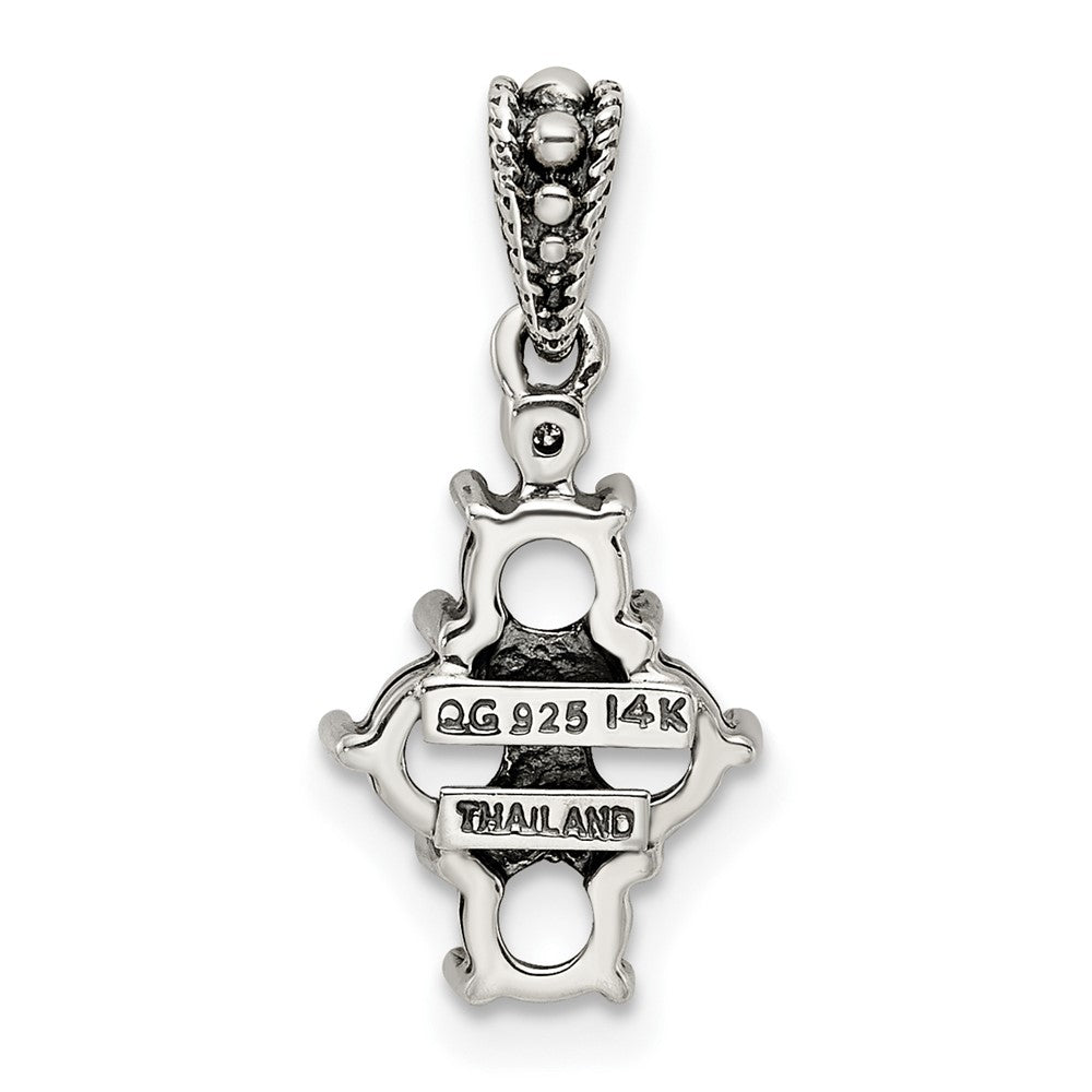 Sterling Silver Antiqued w/14K/Silver Two-Tone 4-stone W/diamond Mother's Pendant