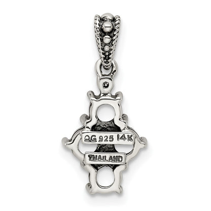 Sterling Silver Antiqued w/14K/Silver Two-Tone 4-stone W/diamond Mother's Pendant