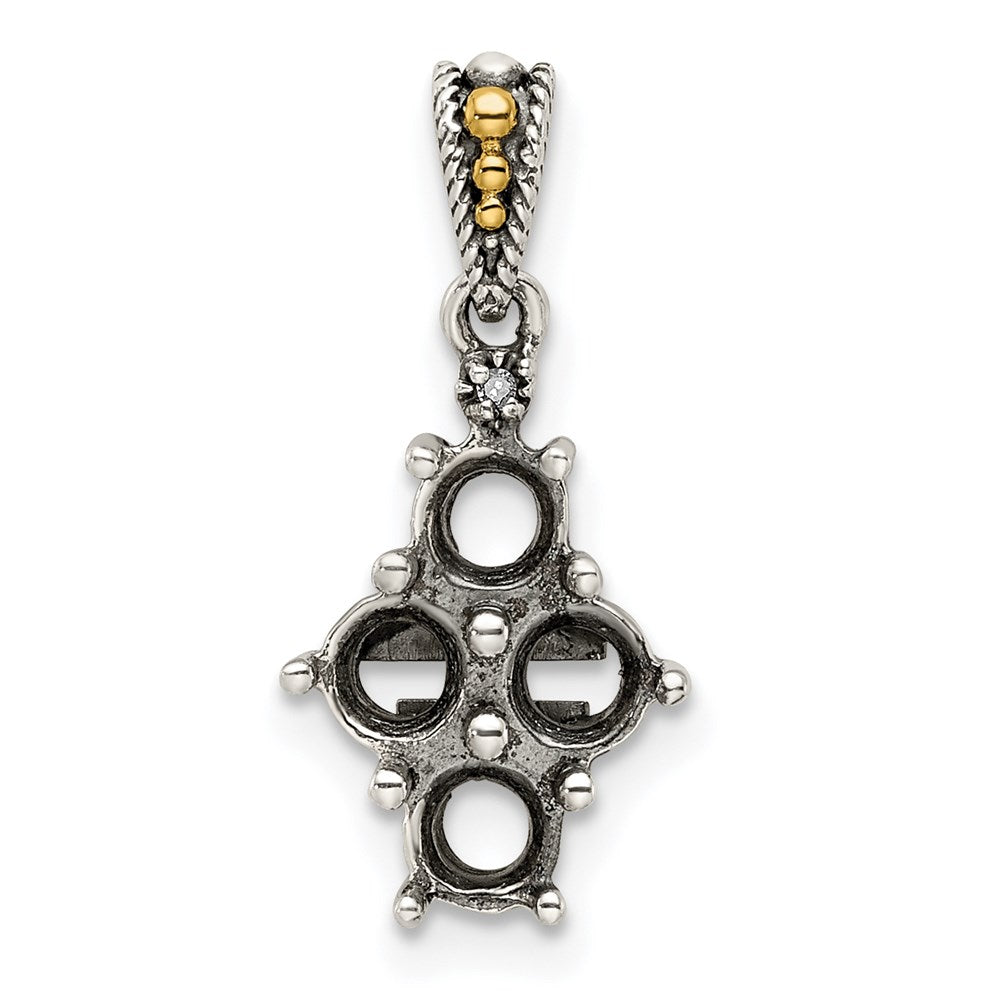 Sterling Silver Antiqued w/14K/Silver Two-Tone 4-stone W/diamond Mother's Pendant
