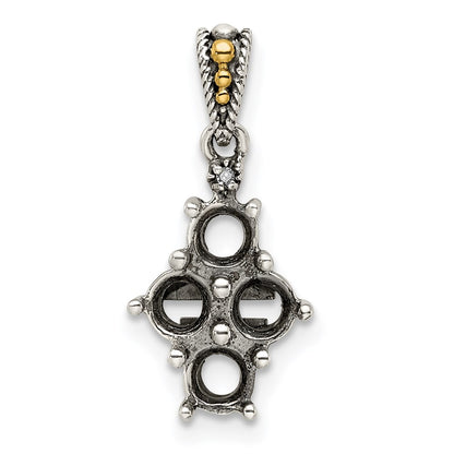 Sterling Silver Antiqued w/14K/Silver Two-Tone 4-stone W/diamond Mother's Pendant
