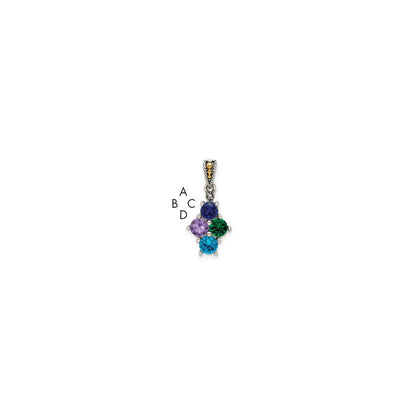 Sterling Silver Antiqued w/14K/Silver Two-Tone 4-stone W/diamond Mother's Pendant