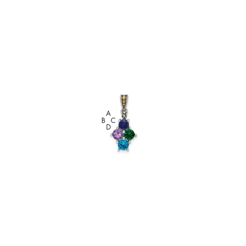Sterling Silver Antiqued w/14K/Silver Two-Tone 4-stone W/diamond Mother's Pendant