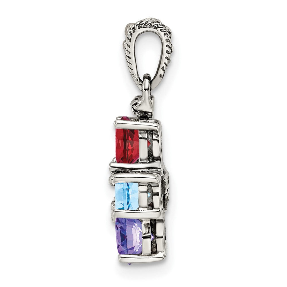 Sterling Silver Antiqued w/14K/Silver Two-Tone 5-stone W/diamond Mother's Pendant