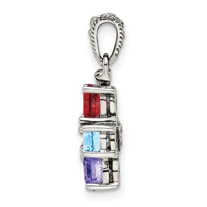 Sterling Silver Antiqued w/14K/Silver Two-Tone 5-stone W/diamond Mother's Pendant