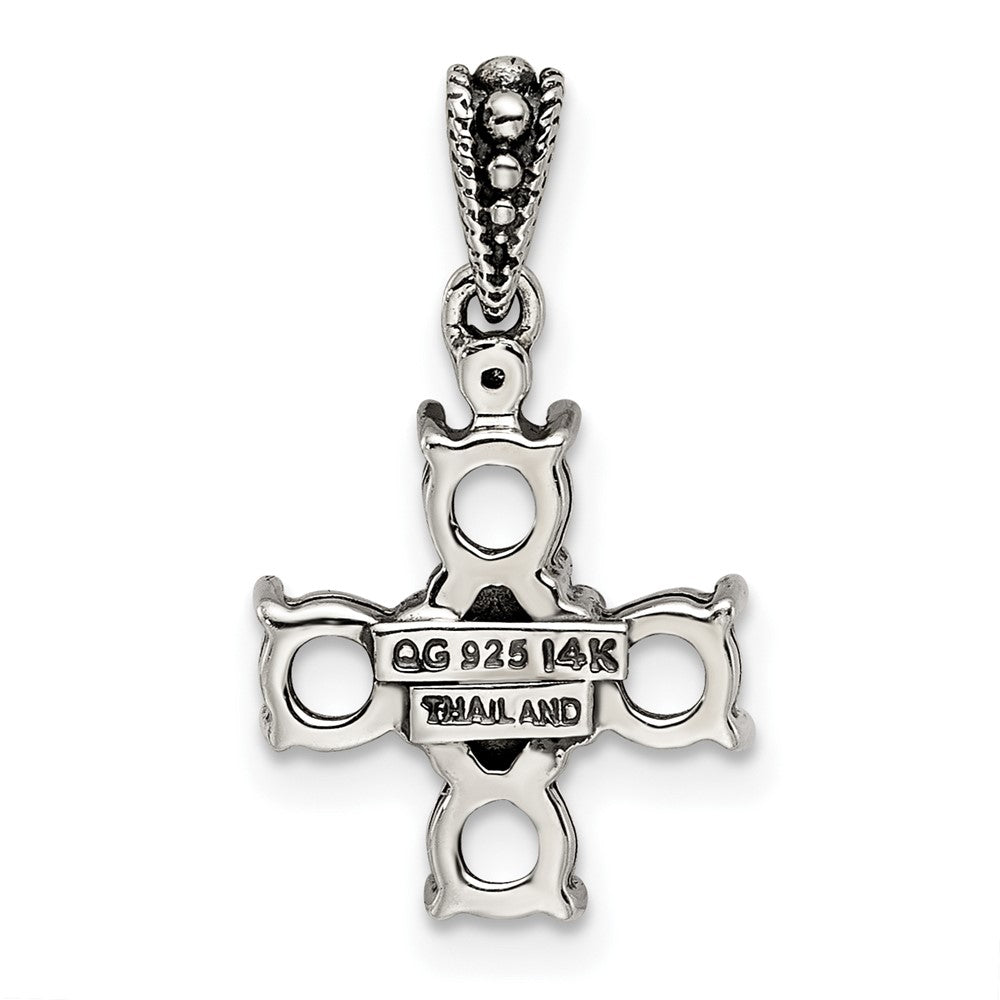 Sterling Silver Antiqued w/14K/Silver Two-Tone 5-stone W/diamond Mother's Pendant