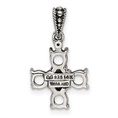 Sterling Silver Antiqued w/14K/Silver Two-Tone 5-stone W/diamond Mother's Pendant