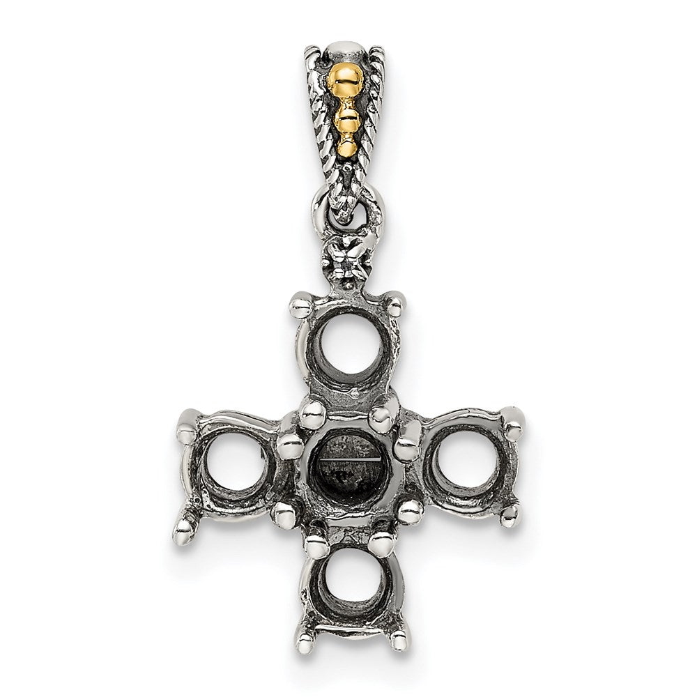 Sterling Silver Antiqued w/14K/Silver Two-Tone 5-stone W/diamond Mother's Pendant