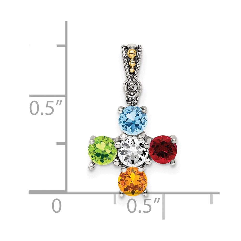 Sterling Silver Antiqued w/14K/Silver Two-Tone 5-stone W/diamond Mother's Pendant