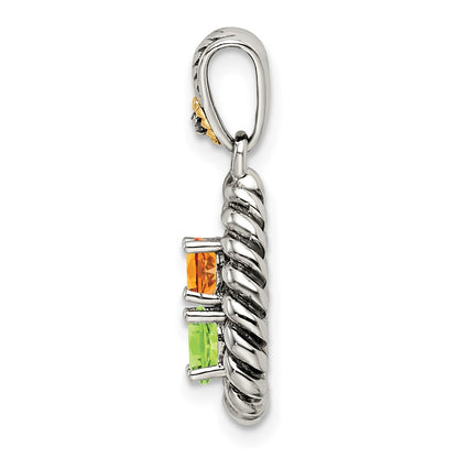 Sterling Silver Antiqued w/14K/Silver Two-Tone 2-stone W/diamond Mother's Pendant