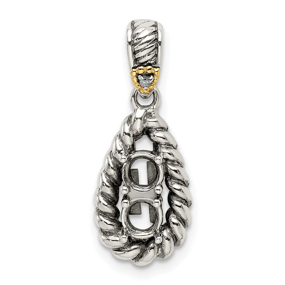 Sterling Silver Antiqued w/14K/Silver Two-Tone 2-stone W/diamond Mother's Pendant